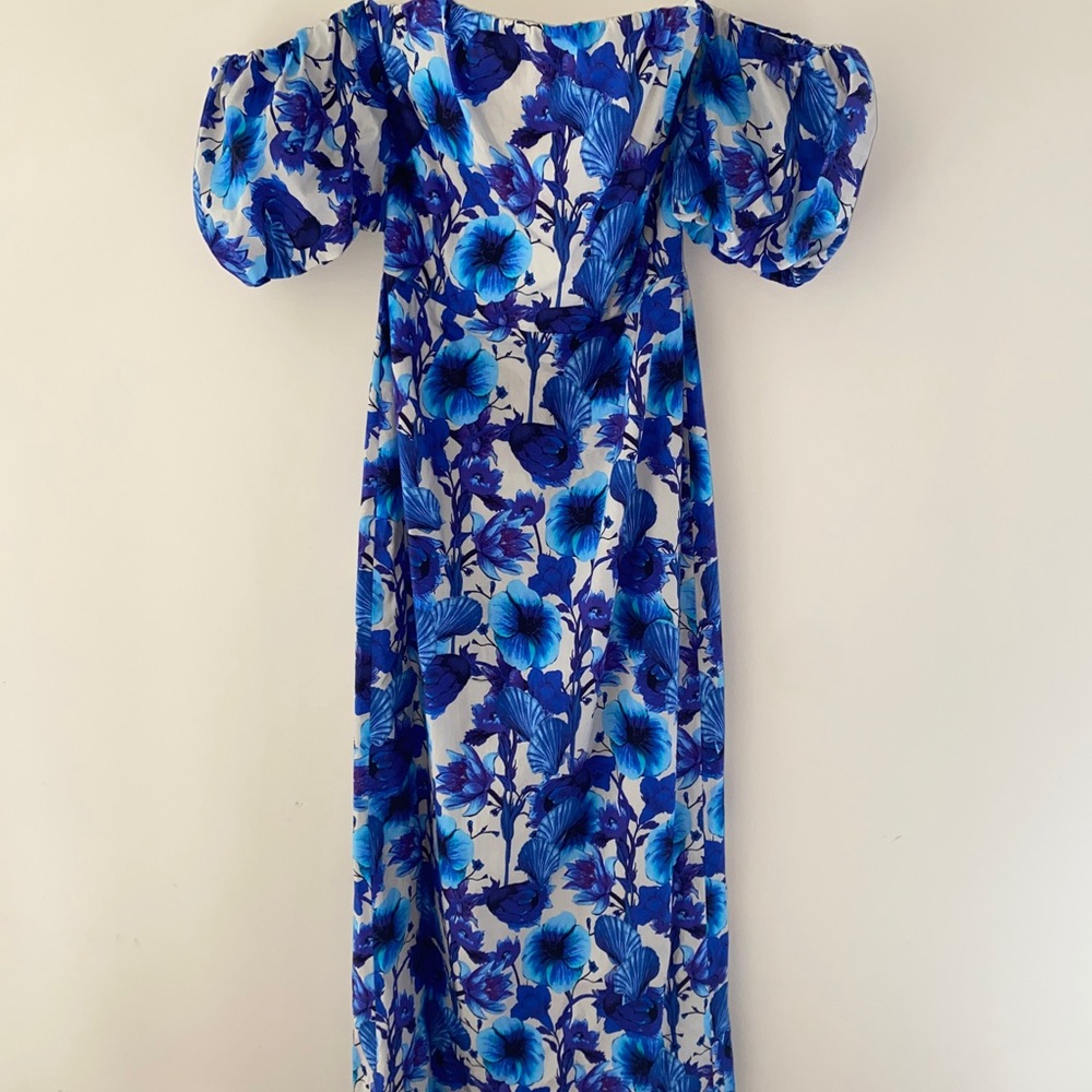 Borgo De Nor Adelita blue floral print dress off the shoulders size 8